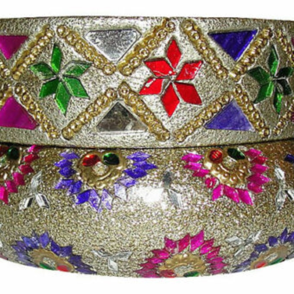 Multicolor Indian Clay Inlay Mirrored Bangles S/2